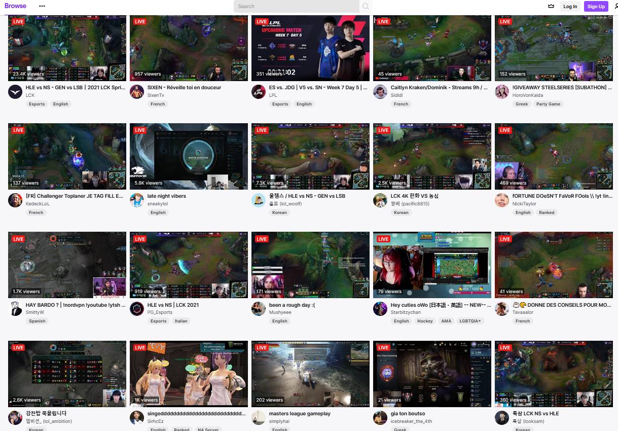 Enormément de contenu sur Twitch